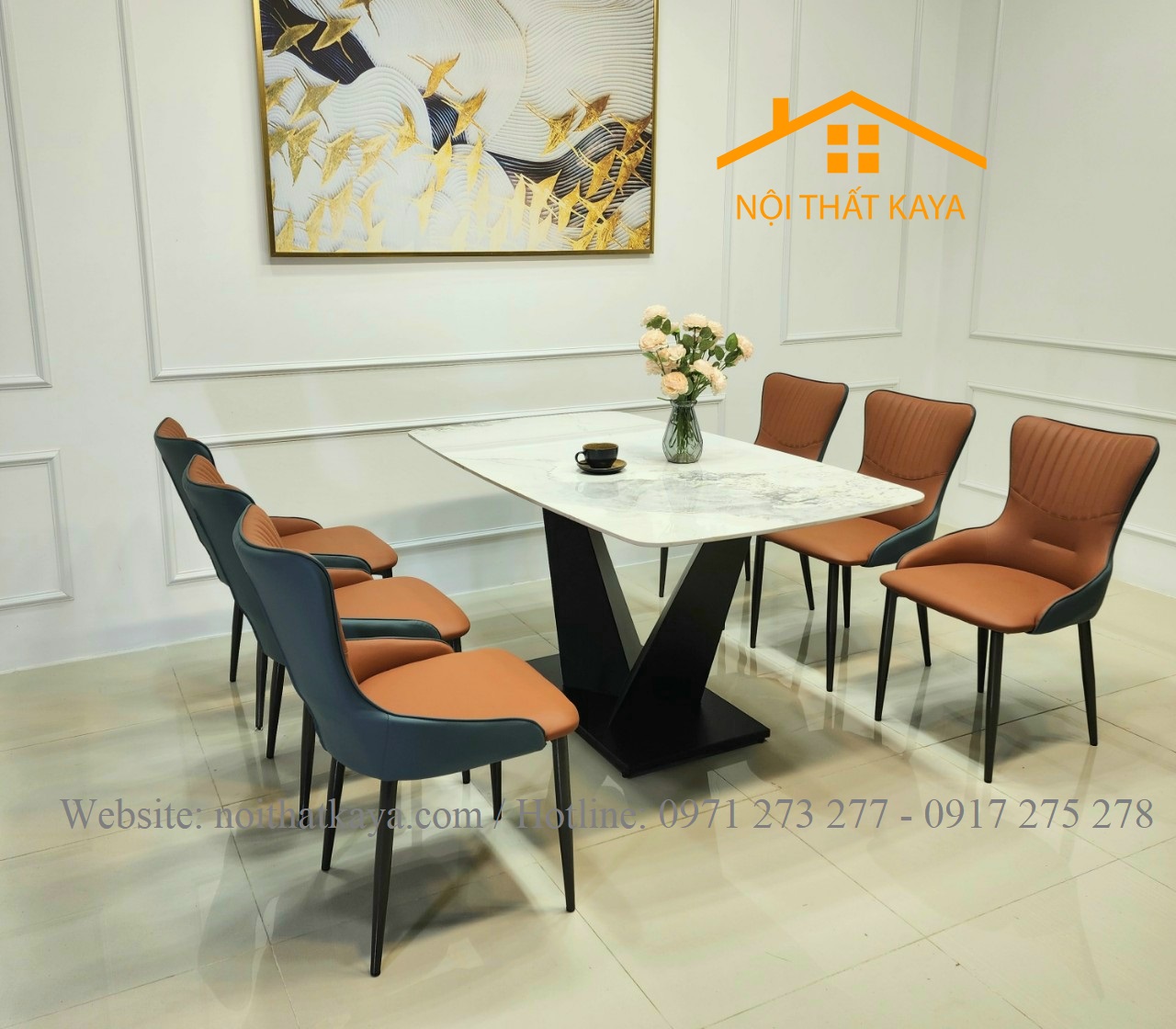 Bộ Bàn Mặt Đá Ceramic Chân V - 6 Ghế Nhập Khẩu KY-GH37 - Ảnh 2