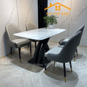 Bộ Bàn Mặt Đá Ceramic Chân X Cong - 4 Ghế Nhập Khẩu KY-GH18