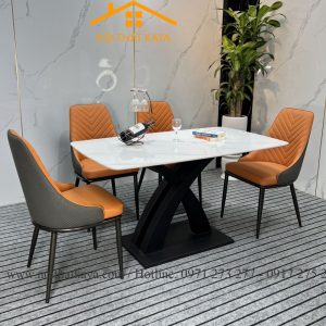 Bộ Bàn Mặt Đá Ceramic Chân X Cong - 4 Ghế Nhập Khẩu KY-GH04