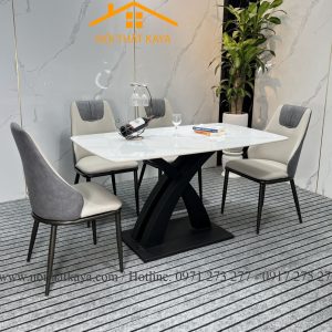 Bộ Bàn Mặt Đá Ceramic Chân X - 4 Ghế Nhập Khẩu KY-GH02