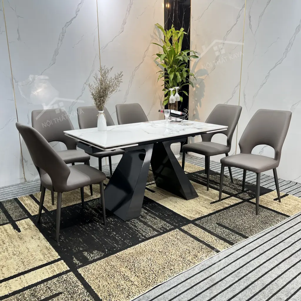 Bộ Bàn Ăn Mặt Đá Thông Minh Ky-gh43 Kéo Dài Chân A – 6 Ghế Joyce (1)