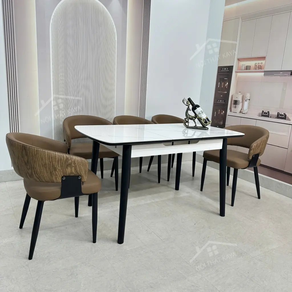 Bộ Bàn Ăn Mặt Đá Thông Minh Mở Rộng K25 – 6 Ghế Duke (3)