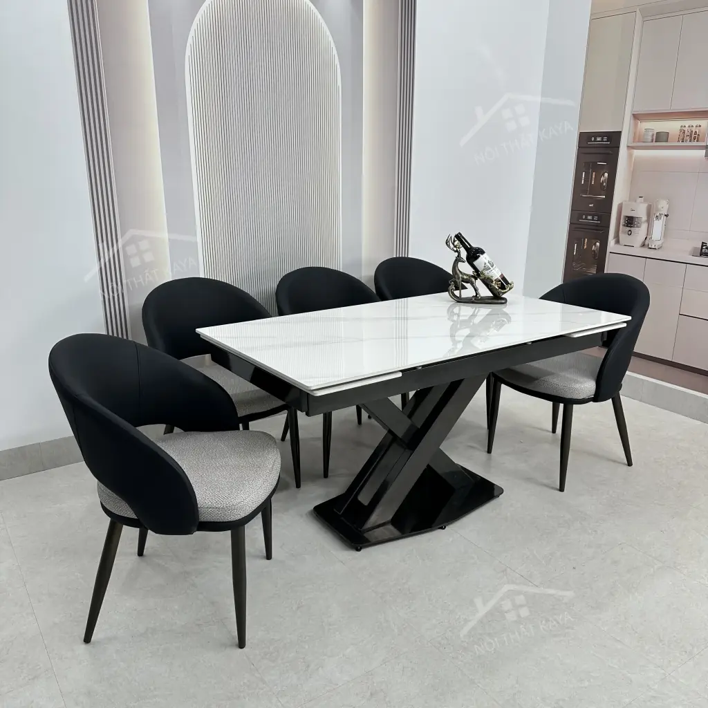 Bộ Bàn Ăn Mặt Đá Thông Minh Mở Rộng K44 – 6 Ghế Kenzo (4)
