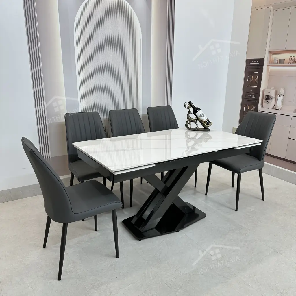 Bộ Bàn Ăn Mặt Đá Thông Minh Mở Rộng K44 – 6 Ghế Viking (1)