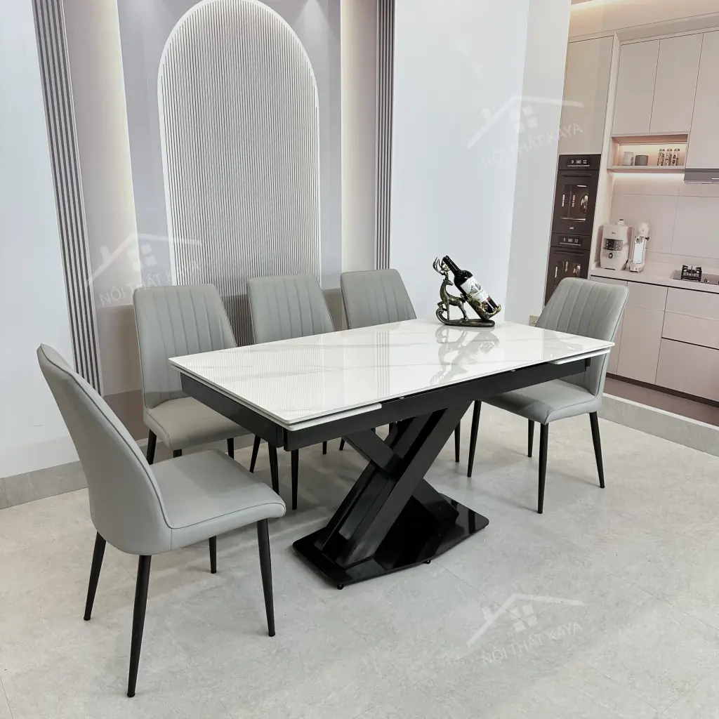Bộ Bàn Ăn Mặt Đá Thông Minh Mở Rộng K44 – 6 Ghế Viking (3)