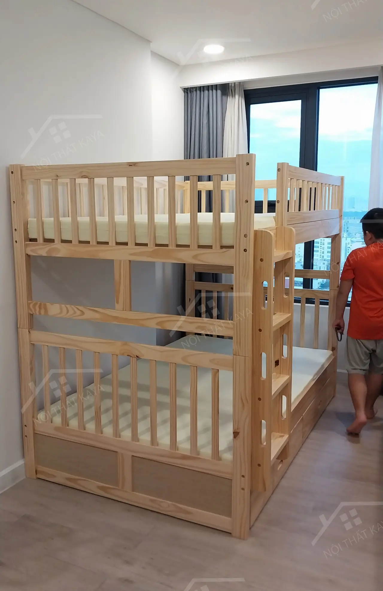 Giường 2 Tầng Xuất Khẩu Unit 1M2 (Có Hộc Kéo) Nâu - Ảnh 2