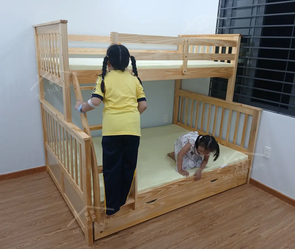 Giường 3 Tầng Xuất Khẩu GT328 (1m-1m4-1m) - Tự Nhiên - Ảnh 6