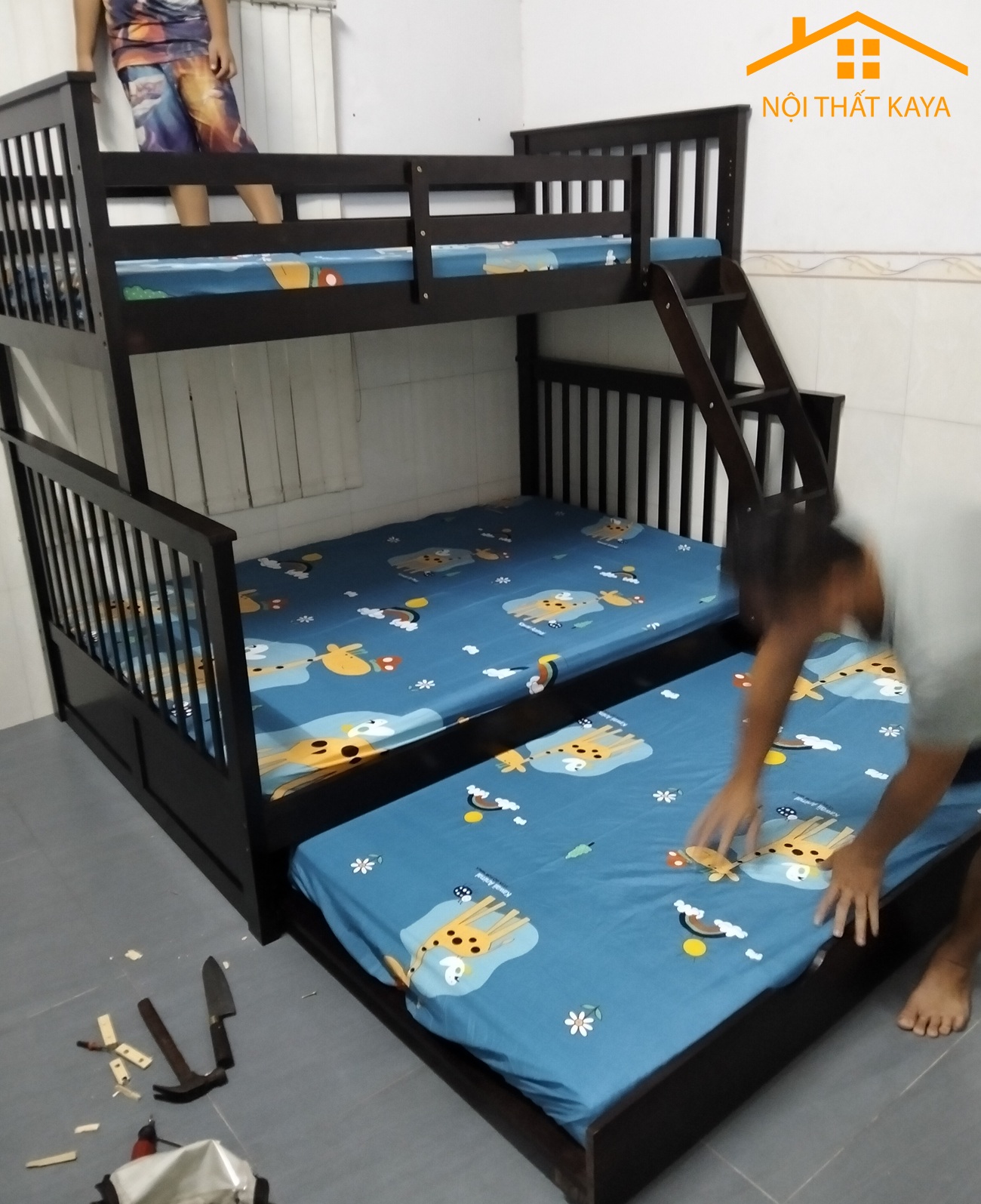 Giường 3 Tầng Xuất Khẩu GT328 (1m-1m4-1m) - Tự Nhiên - Ảnh 5