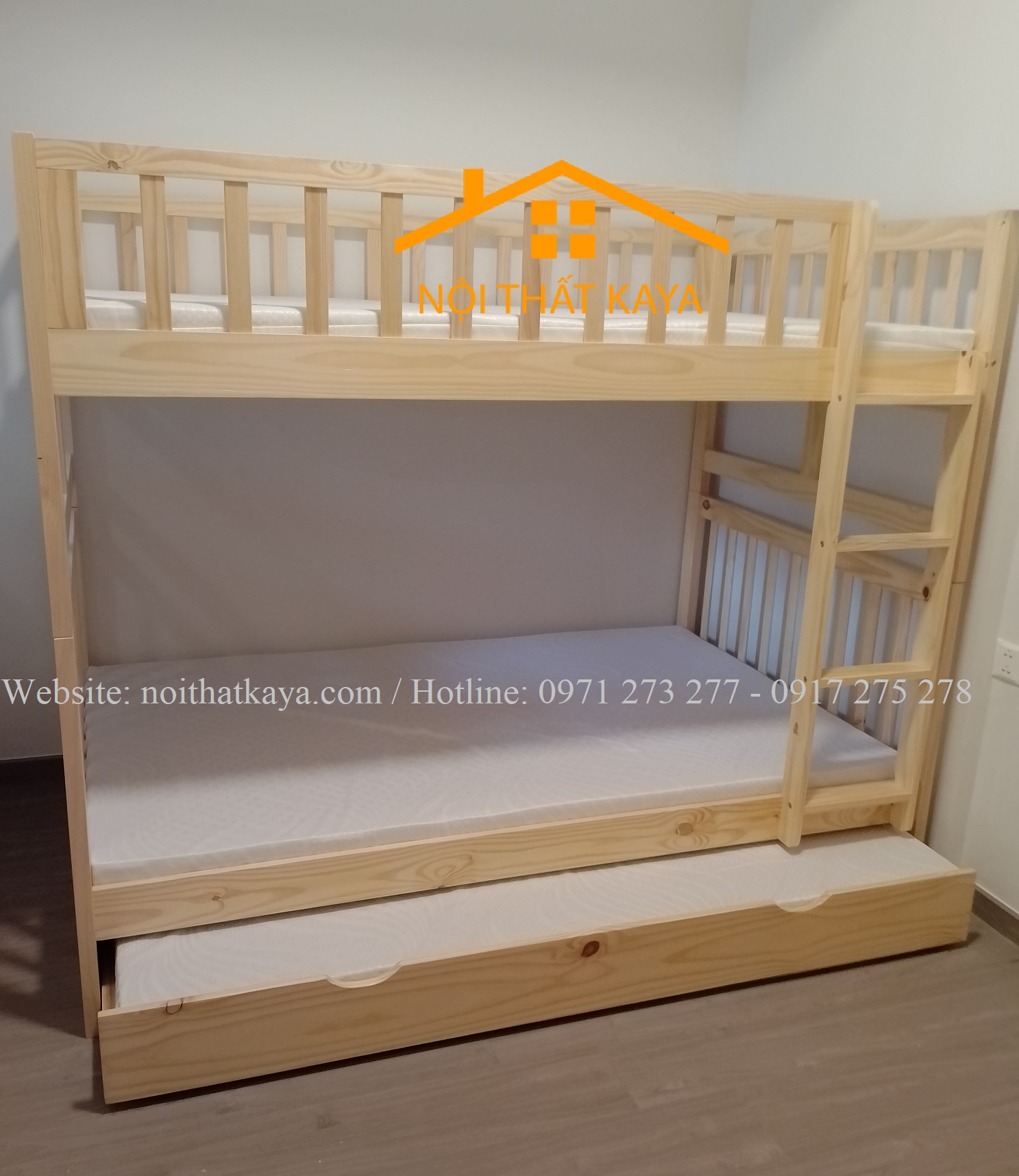 Giường 3 Tầng Xuất Khẩu Unit 1M2 (Màu Tự Nhiên)