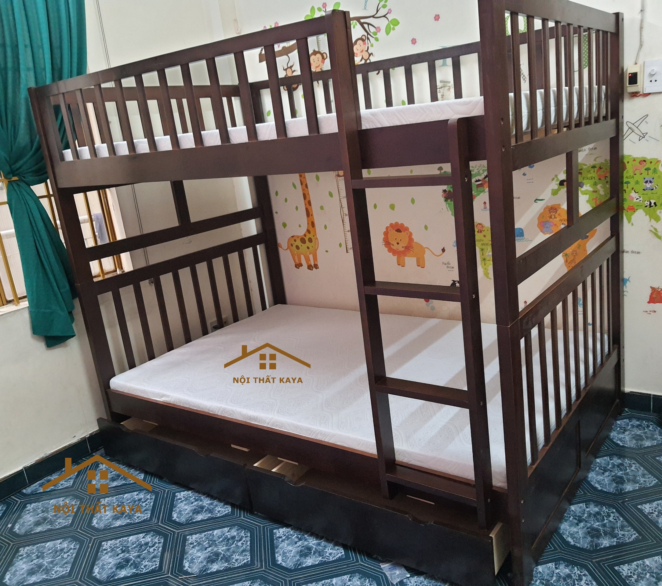 Giường 2 Tầng Xuất Khẩu Unit 1M2 (Có Hộc Kéo) Nâu