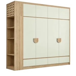Tủ Quần Áo CASA-TQA-0005 - Tủ Quần Áo Trẻ Em Cánh Trắng Tay Nắm Tai Gấu Dễ Thương Kèm Kệ Đồ Chơi Thông Minh